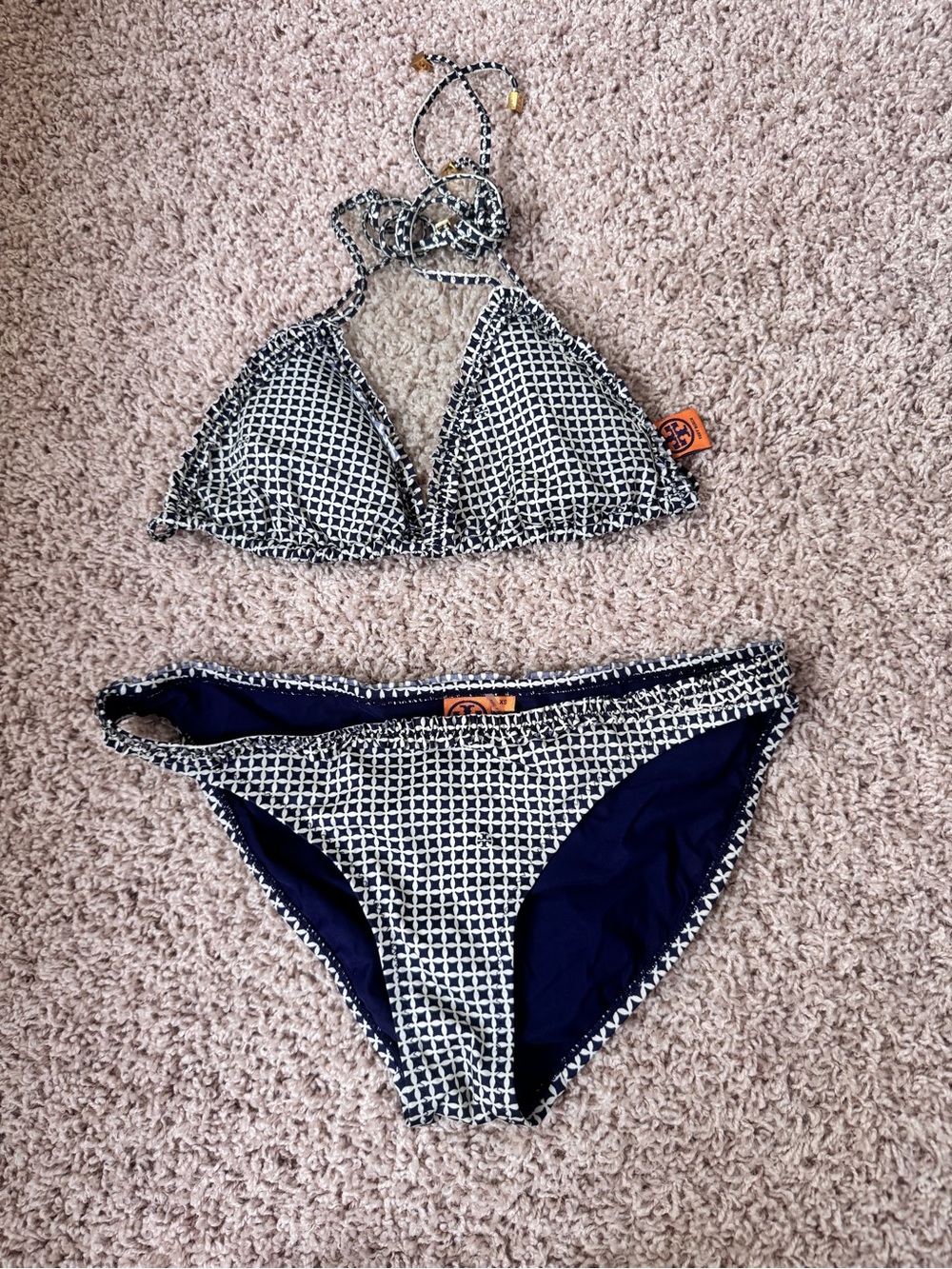 Tory Burch Reversible Navy and White Geometric Bikini Bottom- Worn Once- XS